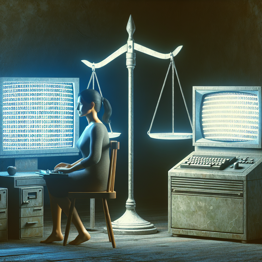 "Illustration of a hacker analyzing legacy system code on a computer screen, representing the ethical implications of hacking outdated technology in cybersecurity articles."