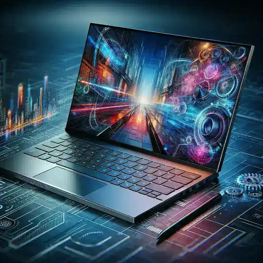 "Close-up of Asus ZenBook 15 OLED laptop showcasing Ryzen 9000 chip, highlighting sleek design and advanced features for portable power in tech articles"